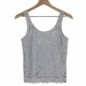 ABERCROMBIE & FITCH Tank Top Lace Rhinestones Floral Flowers Stretch Y2K Small